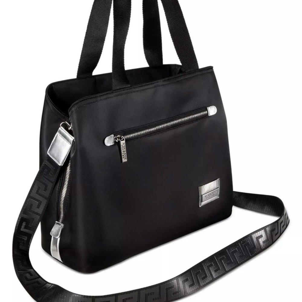 Versace Black and Silver Men's Messenger Bag